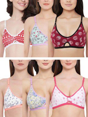 Clovia Women's Pack of 6 Cotton Rich Non-Padded Non-Wired T-Shirt Bra- (Colors and Prints May Vary)