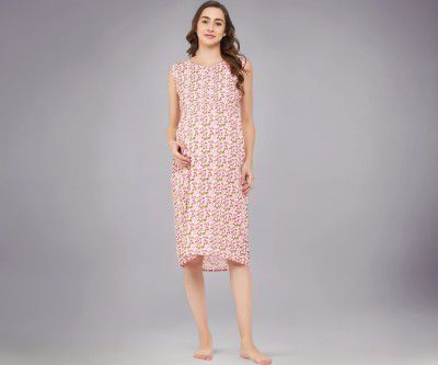 Clovia Women's Rayon Printed Maternity Short Night Dress- White