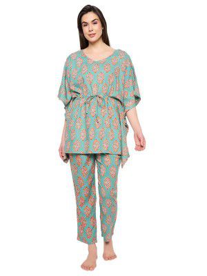 Clovia Women's Rayon Printed Top & Pyjama Set - Green
