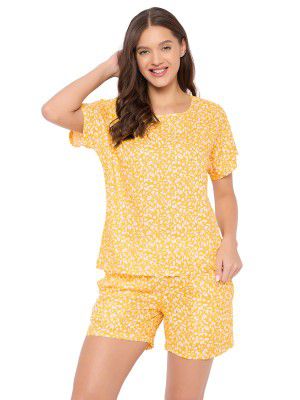 Clovia Women's Rayon Printed Top & Shorts Set