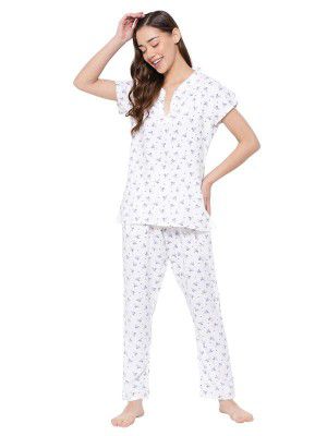 Clovia Women's Rayon Solid Top & Pyjama Set in White
