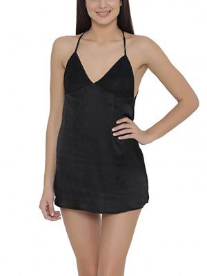 Clovia Womens Satin Babydoll with Lacy Back