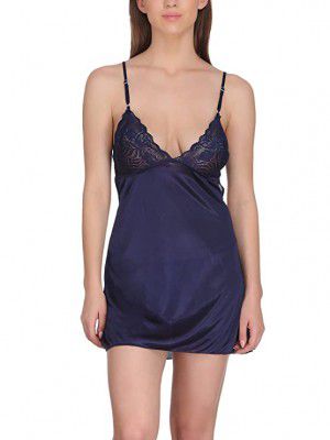 Clovia Womens Satin Babydoll with Lacy Cups & Stylised Back