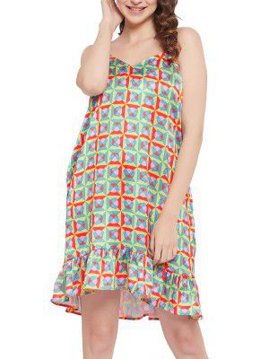 Clovia Women's Satin Print Me Pretty Short Night Dress in Multi