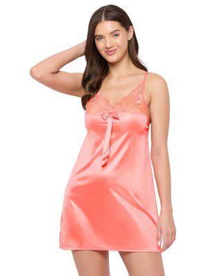 Clovia Women's Satin Solid Knee Length Nightdress (NS0466P16_XL_Orange_X-Large_Orange_XL)