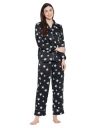 Clovia Women's Satin Star Printed Button Down Shirt & Pajama Set...