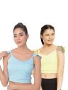 Clovia Women's Slim Yoga Shirt (COMBAT166L_Blue & Yellow L)...