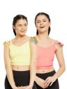 Clovia Women's Slim Yoga Shirt (COMBAT167L_Yellow & Peach L)...