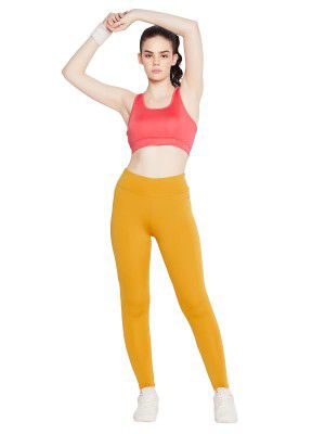 Clovia Women's Snug Fit Active High-Rise Full-Length Tights in Yellow