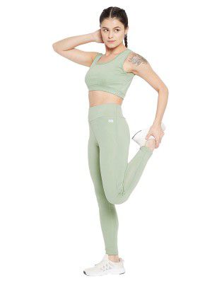 Clovia Women's Snug Fit Active High Rise Tights - Green