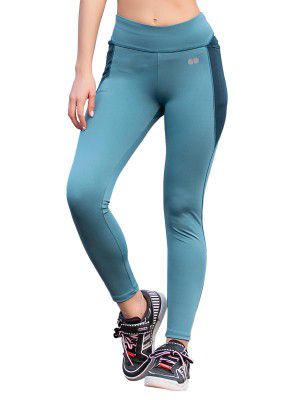Clovia Women's Snug Fit Activewear Ankle Length Tights with Pocket in Blue