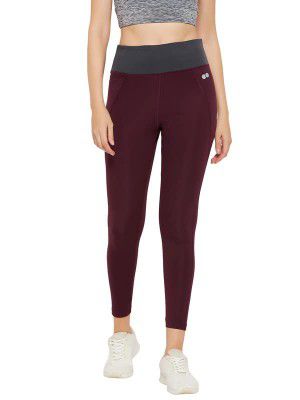 Clovia Women's Snug-Fit High Rise Active Tights in Plum Colour in Purple