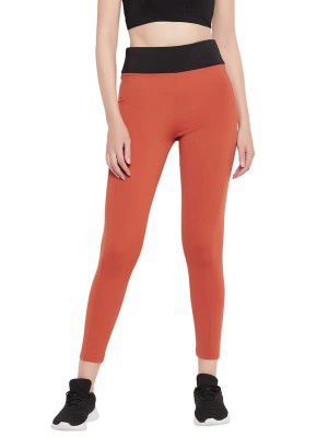 Clovia Women's Snug Fit High-Rise Active Tights in Brown