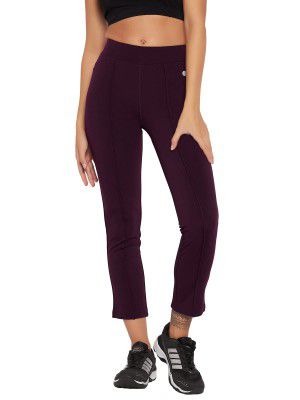 Clovia Women's Snug-Fit High Rise Active Tights in Purple