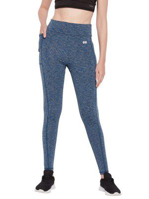 Clovia Women's Snug Fit High-Rise Active Tights in Blue