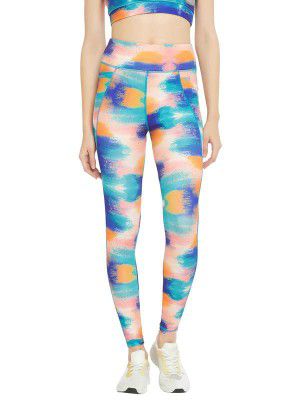 Clovia Women's Snug-Fit High-Rise Brushstroke Print Active Tights in Multi