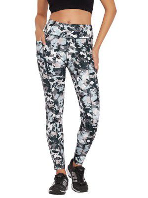 Clovia Women's Snug-Fit High Rise Camouflage Print Active Tights