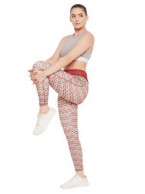 Clovia Women's Snug Fit High-Rise Y2K Print Active Tights in Multicolour in Multicolor
