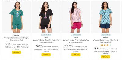 Clovia Women's Top & Shorts Set Up to 87% off
