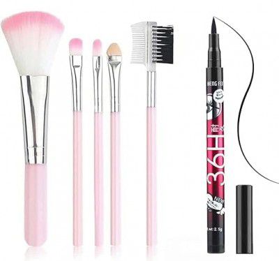 ClubBeauty Women's & Girls' 5-Piece Pink Makeup Brushes Set with Ultra-Soft Bristles | Complete Beauty Kit (Pack of 6)
