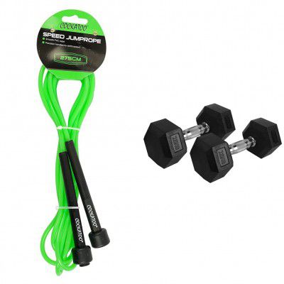 Cockatoo, Skipping Rope; Jump Rope & Cockatoo Rubber Coated Professional Hex Dumbbells (Pack of Two) ; Hex Dumbbells (10 kg(Each))
