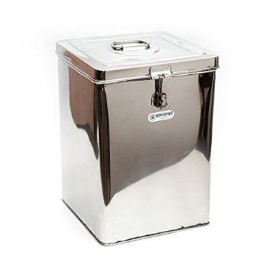 coconut Kunj - 12 Kg Capacity Stainless Steel Square Grocery Container/Dabba/Canister