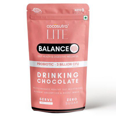 Cocosutra BALANCE Sugar Free Drinking Chocolate Mix | Gut Health & Digestive Wellness | Boosts Immunity | Good Bacteria Support | Keto Friendly | Enjoy hot or cold | 200 g 