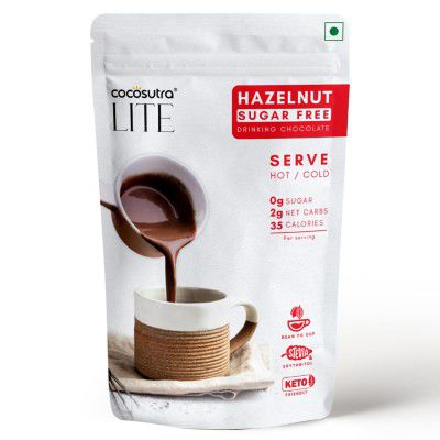 Cocosutra Sugar Free Hazelnut Drinking Chocolate Mix | Zero Sugar, Low Carb, Low Calorie | Stevia & Erythritol Based | Hot or Cold | 200 g