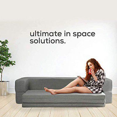 Coirfit Smart Homes Snoozy Three Seater, 5' X 6' Feet Folding Sofa Cum Bed - Perfect for Guests - Jute Fabric - Grey