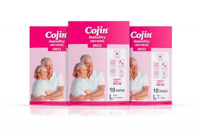 Cojin Insta Dry Adult Diaper | Tape Style (Size L, 40-55 inches, Pack of 3-30 Diaper Stick Pants)