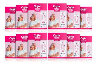 Cojin Insta Dry Adult Diaper | Tape Style (Size L, 40-55 inches, Pack of 12-120 Diaper Stick Pants)