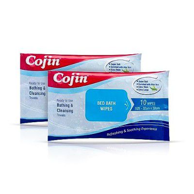 Cojin Premium Bed Bath Wipes combo of 2 packs (20 bath wipes) Extra Large|Extra thick|Enriched with Aloe Vera & Vitamin E