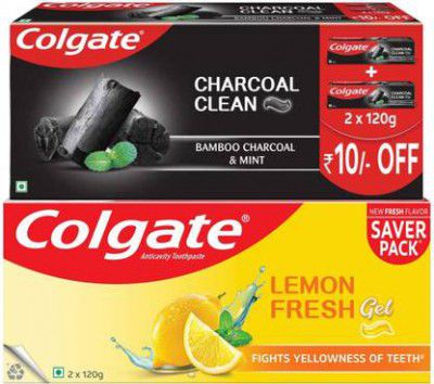 Colgate Charcoal Clean 240g Toothpaste & Lemon Fresh 240g Toothpaste (480 g, Pack of 2)