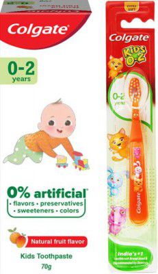 Colgate Kids (0-2 years) Extra Soft & Kids (0-2 years), Natural Fruit Flavour, Fluoride Free
