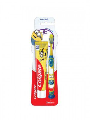 Colgate Kids Extra Soft Minion Toothbrush with Tongue Cleaner & Toothpaste - 40g