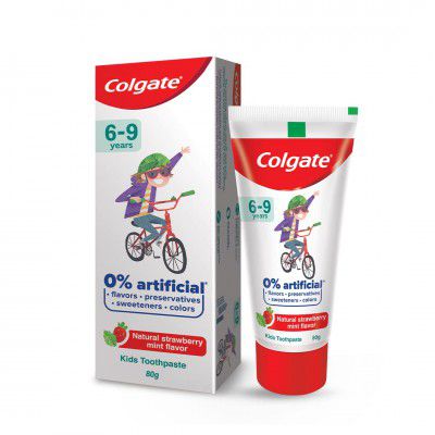 Colgate Kids Toothpaste (6-9 years) with 0% Artificial Preservatives ( Natural Strawberry Mint Flavour - 80g Tube )