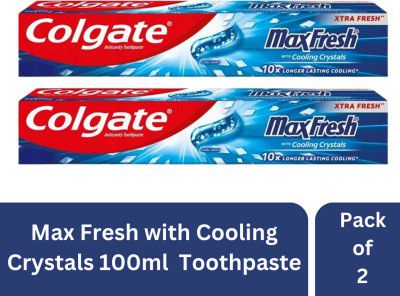 Colgate Max Fresh with Cooling Crystals Cool Mint 10X longer Lasting(PACK OF 2) 100ml Toothpaste (200 ml)