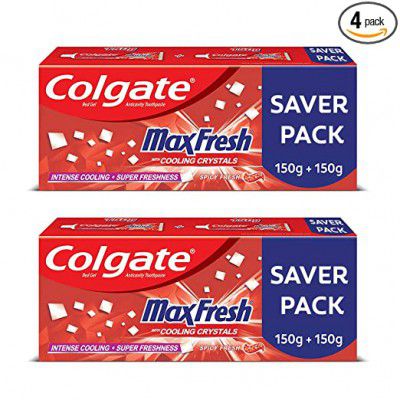 Colgate Maxfresh Bad Breath Treatment Toothpaste Red Gel Paste with Menthol For Super Fresh Breath 300g 150gx2 (Spicy Fresh)