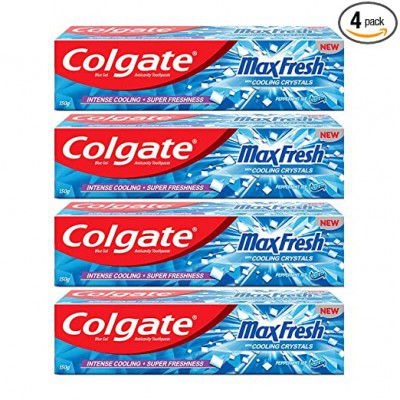 Colgate MaxFresh Breath Freshener Toothpaste, 600g (150g x 4), Peppermint Ice, Blue Gel Paste with Menthol, Cooling crystals for bad breath control