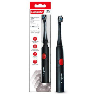 Colgate ProClinical 150 Charcoal Sonic Battery Powered Electric Toothbrush (with Replaceable Brush Head Included)