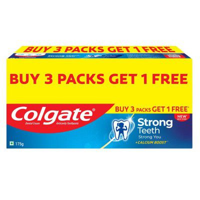 Colgate Strong Teeth Buy 3+1 Free, 700g (175g x 4, Pack of 4) Cavity Protection Toothpaste with Calcium Boost, Saver Pack, Indias No.1 Toothpaste