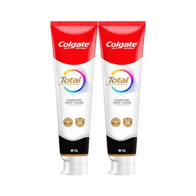 Colgate Total 150 gm+150 gm (300 gm) Charcoal Deep Clean Anti-germ Toothpaste, Combo Pack, Whole Mouth Health, Tooth Paste with 12-Hour Anti-Germ Protection