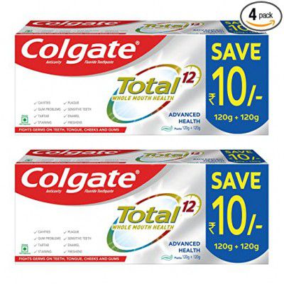 Colgate Total Advanced Health Antibacterial Toothpaste, Saver Pack of 2 x 240g, Toothpaste for 12 Hour Antibacterial Protection, Provides Whole Mouth Health,  Multicolor ?