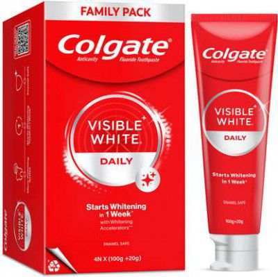 Colgate Visible White Tooth paste Teeth Whitening Starts in 1 week, Combo Pack of 4x120g Toothpaste  (480 g, Pack of 4)