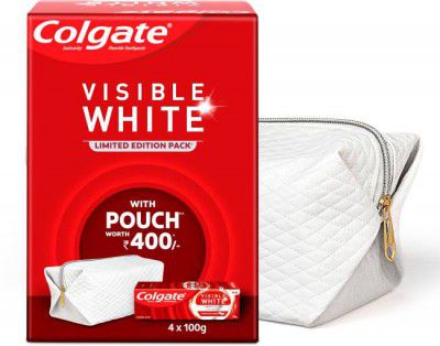Colgate Visible White Toothpaste (100g x 4pcs) with Premium Travel pouch Toothpaste (400 g)