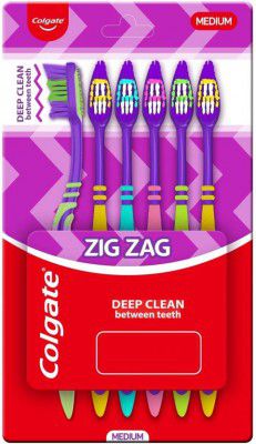 Colgate ZigZag Medium Bristle Multicolour, Compact Brush Head Medium Toothbrush (Pack of 6)