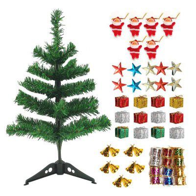 Collectible India 1 feet Christmas Tree for Home Decoration- Xmas Tree 1 feet with 50 Xmas Decoration Ornaments 