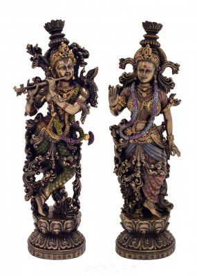 Collectible India 38 Cm Large Radha Krishna Idol Hindu Religious Idol Radha Krishan Statue Figurine Showpiece-Bronze Color(Size 14 x 5 Inches)