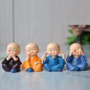 Collectible India Buddha Monk Set of 4 Statue Figurines Showpiece - Cute Mini Buddha Idol Statue for Car Dashboard Table Top Home Decoration...