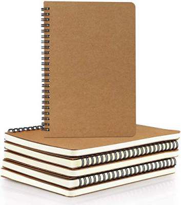 College Spiral Notebook, A5 3 Pcs Pack, Size 5.5x8.2 inches Blank -Kraft Cover
